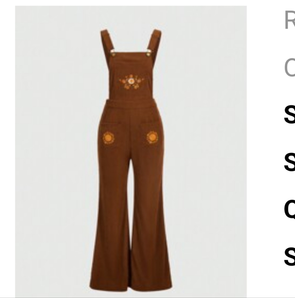 Brown Floral Embroidered Overalls